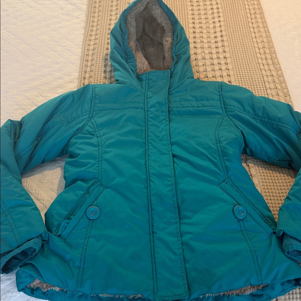 Lands' End Teal Fleece-Lined Hooded Jacket
